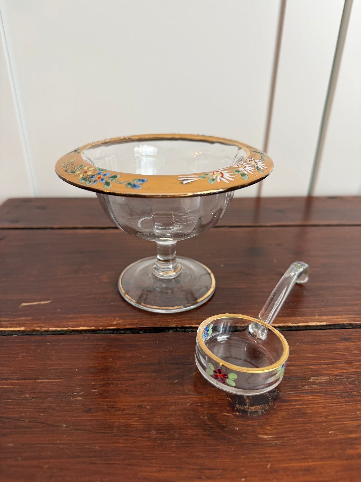 Hand-Painted Glass Mayo Bowl with Ladle
