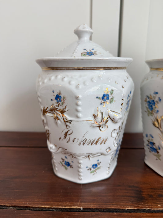 Antique Floral Porcelain Lidded Canisters