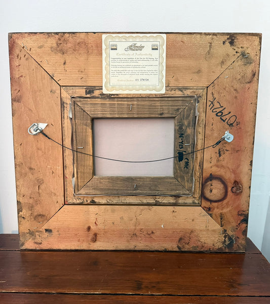 Framed Hound Dog Oil Painting