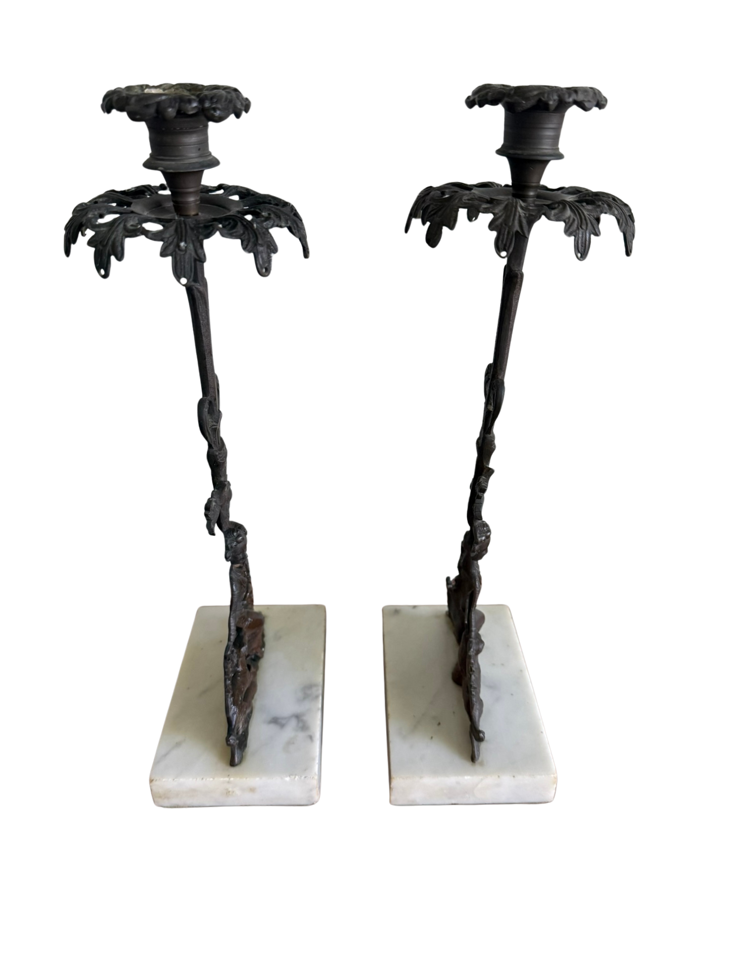 Pair of French Grandiole Candle Holders with Marble Bases