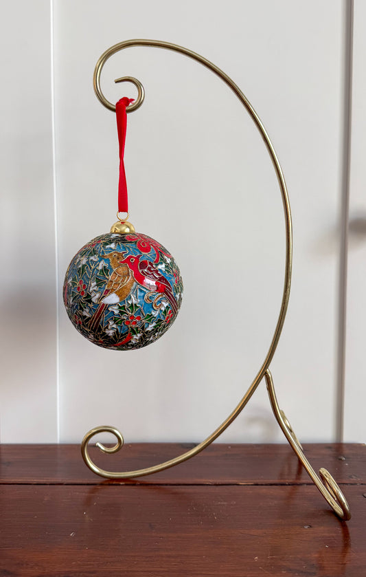 Cloisonné Bird and Holly Ball Ornament