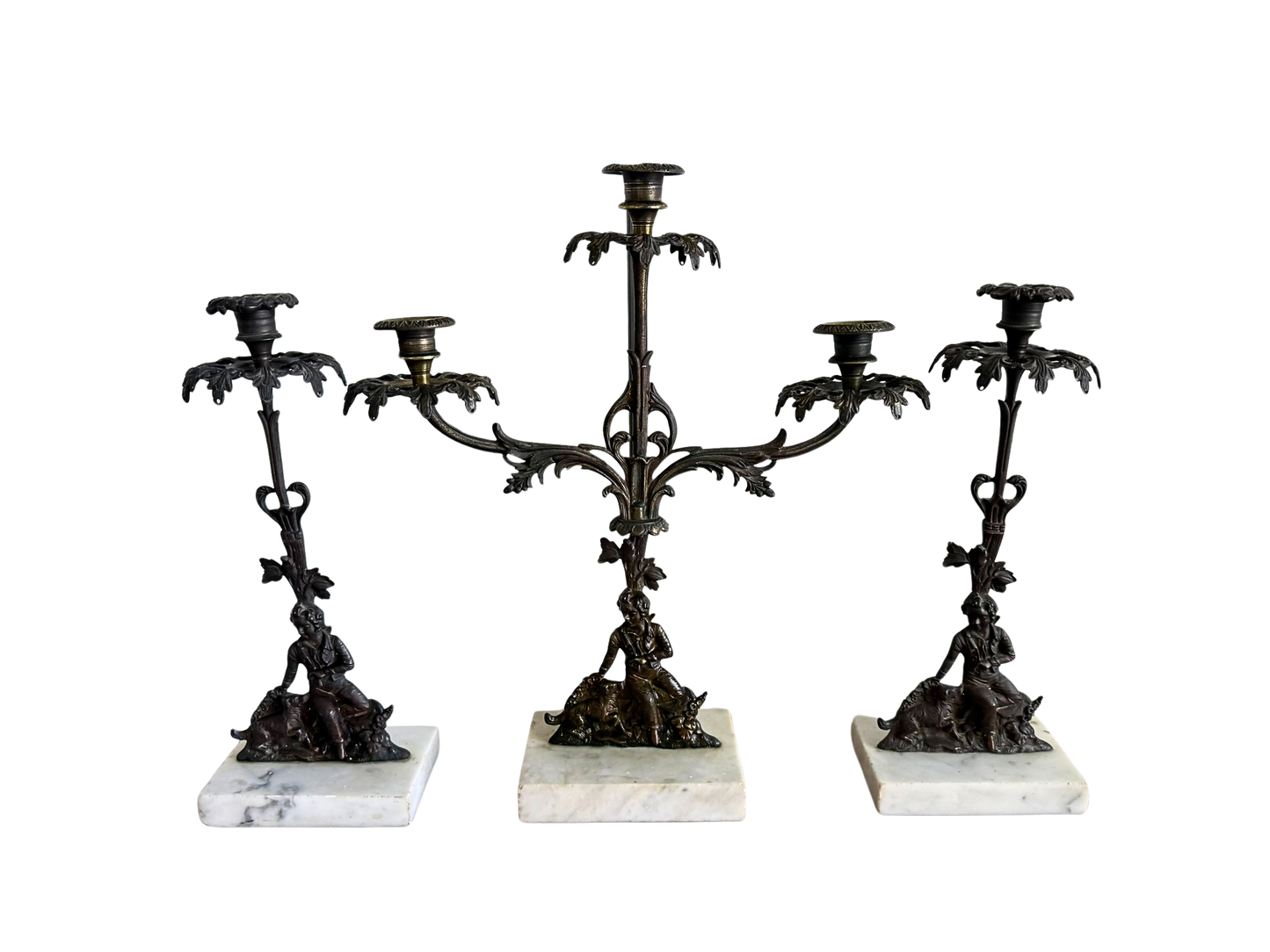 Pair of French Grandiole Candle Holders with Marble Bases