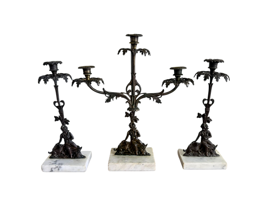 Pair of French Grandiole Candle Holders with Marble Bases