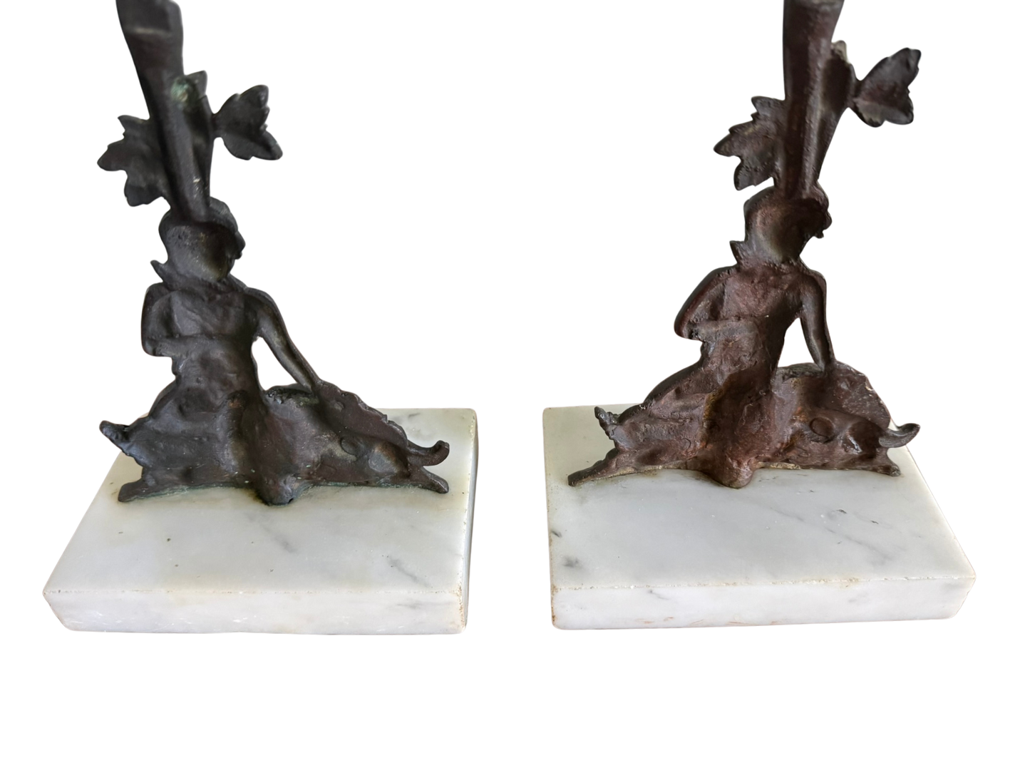 Pair of French Grandiole Candle Holders with Marble Bases