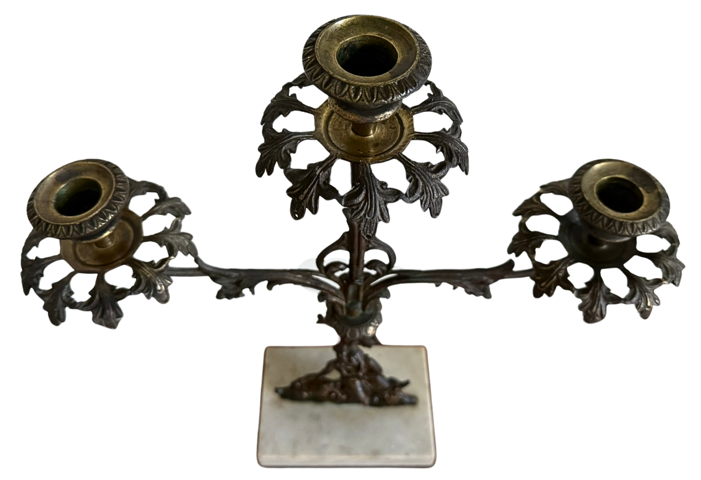 French Three-Arm Girandole Candelabra with Marble Base