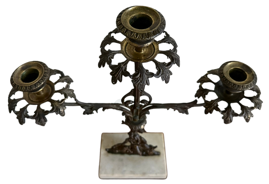 French Three-Arm Girandole Candelabra with Marble Base