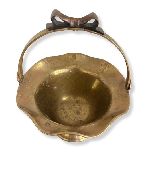 Brass Basket with Swing Handle and Bow