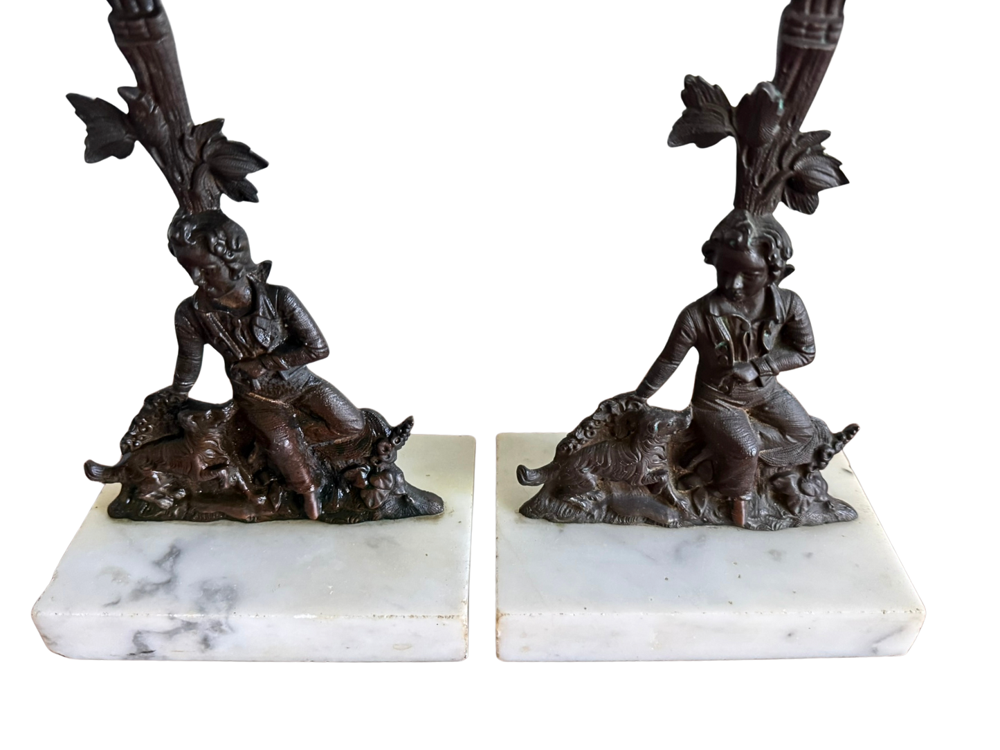 Pair of French Grandiole Candle Holders with Marble Bases