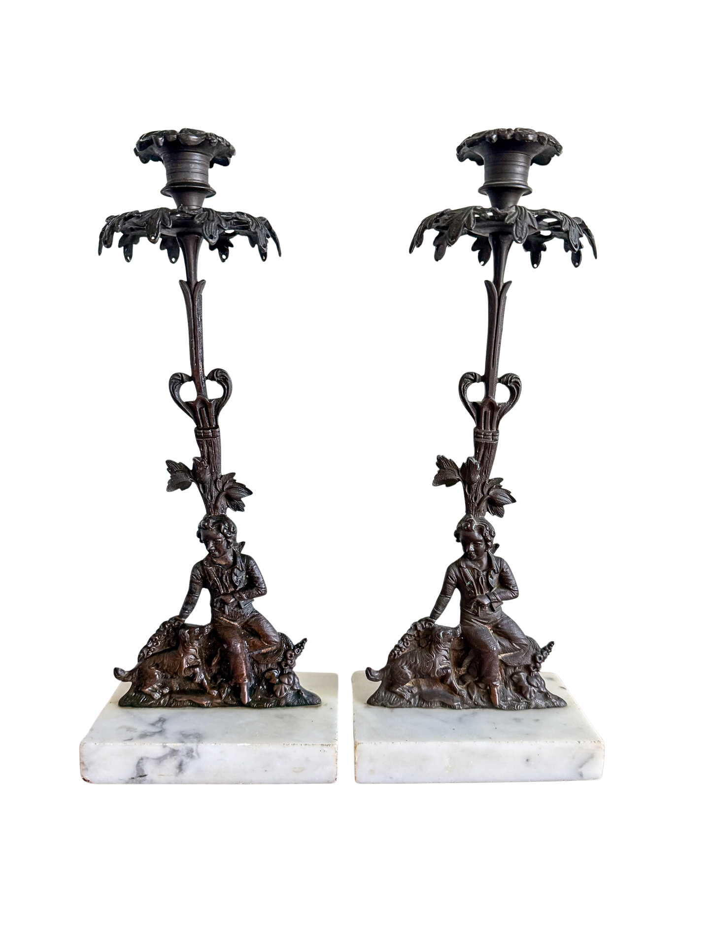 Pair of French Grandiole Candle Holders with Marble Bases
