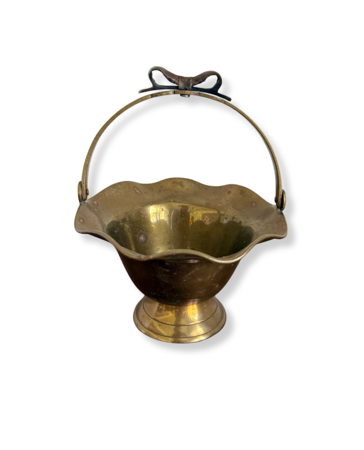 Brass Basket with Swing Handle and Bow