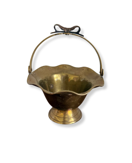 Brass Basket with Swing Handle and Bow