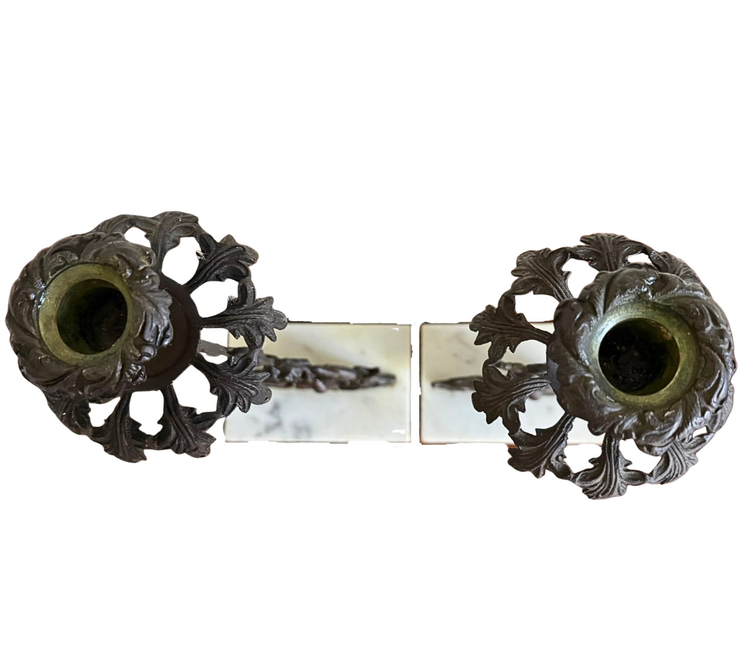 Pair of French Grandiole Candle Holders with Marble Bases