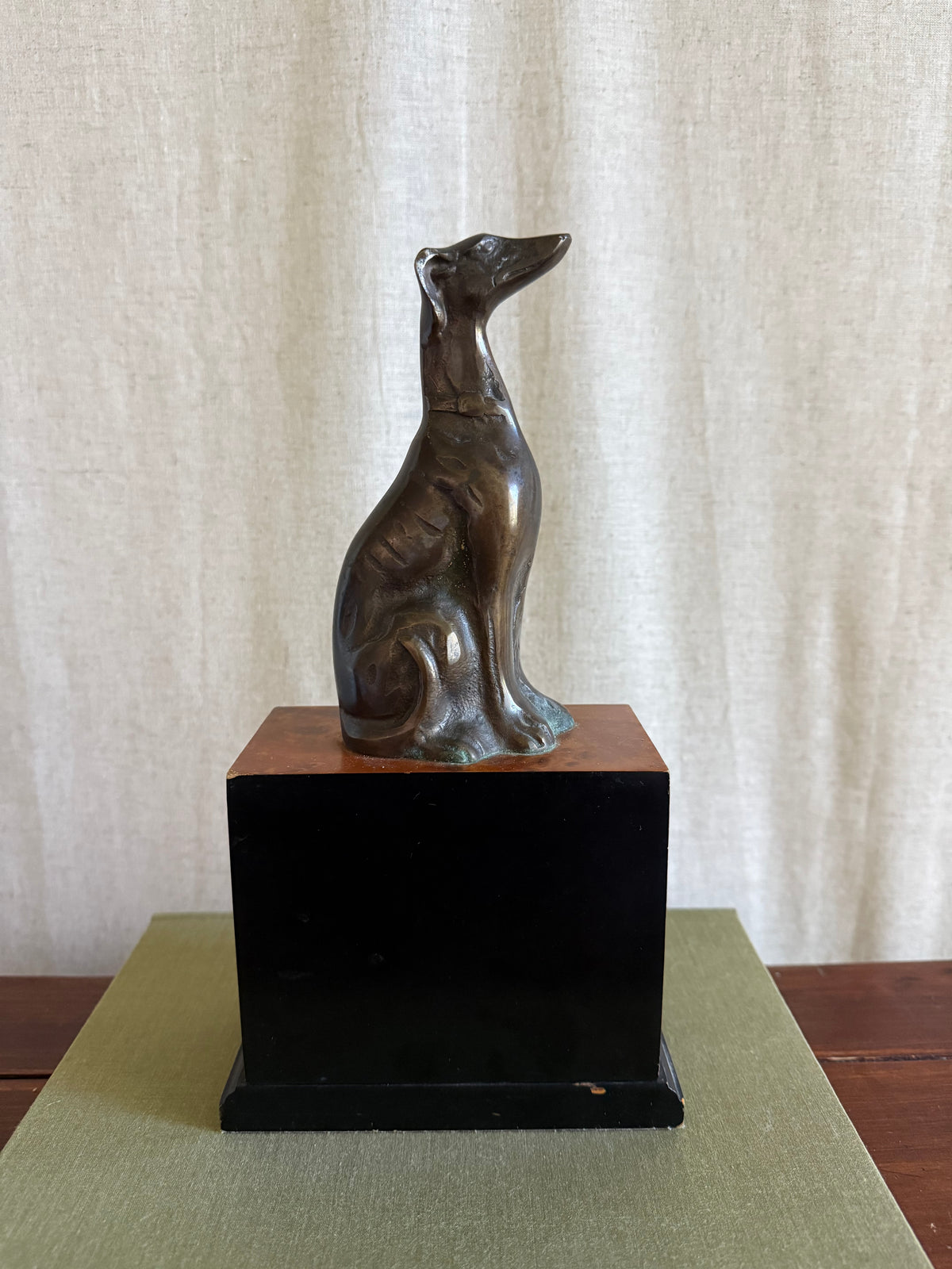 Bronze Greyhound on Faux Burl Base
