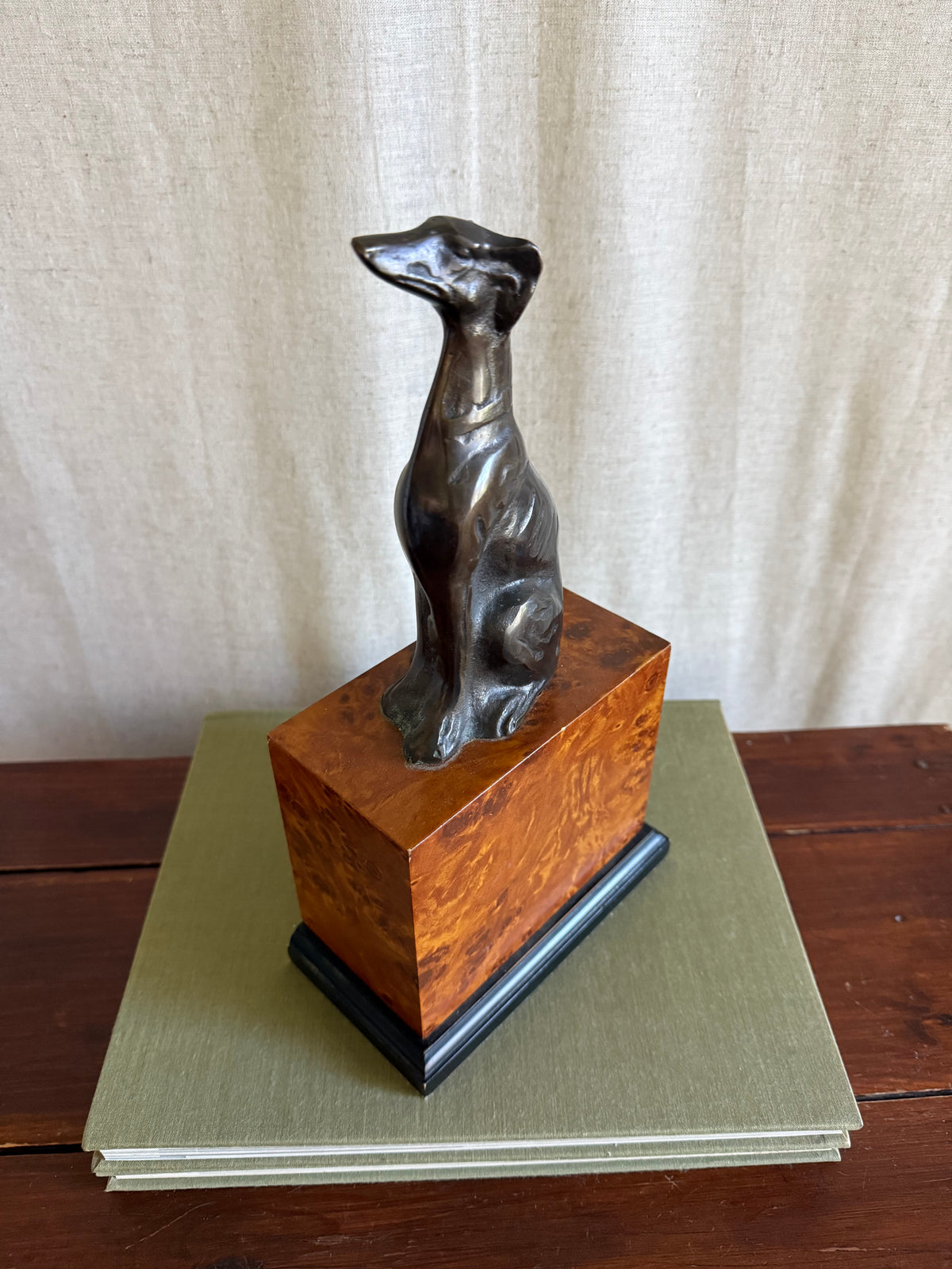 Bronze Greyhound on Faux Burl Base