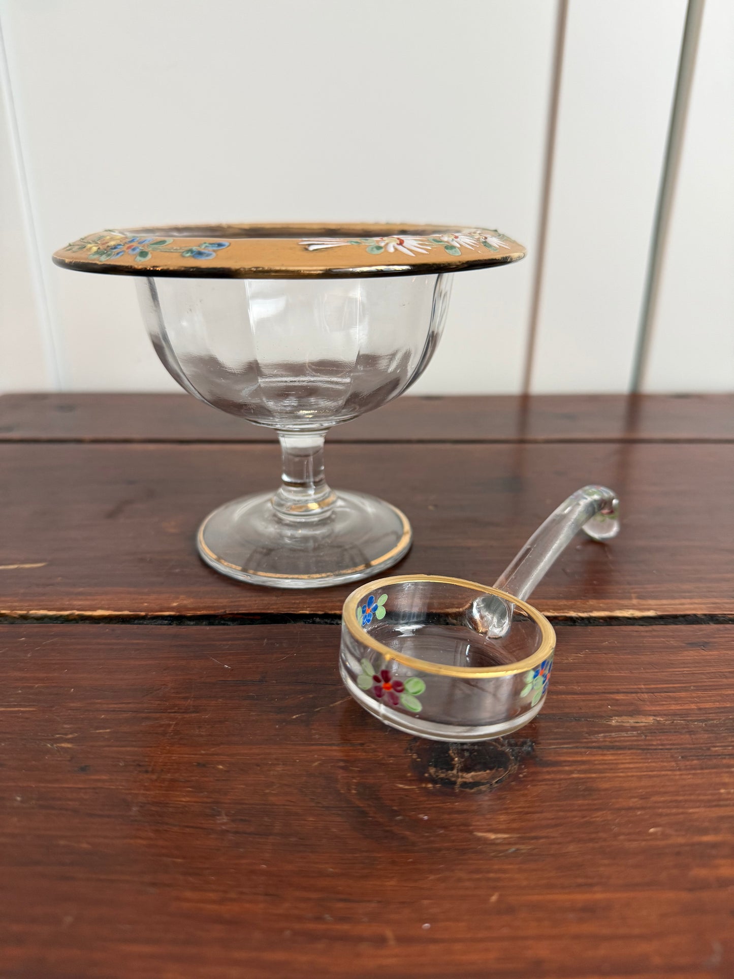 Hand-Painted Glass Mayo Bowl with Ladle