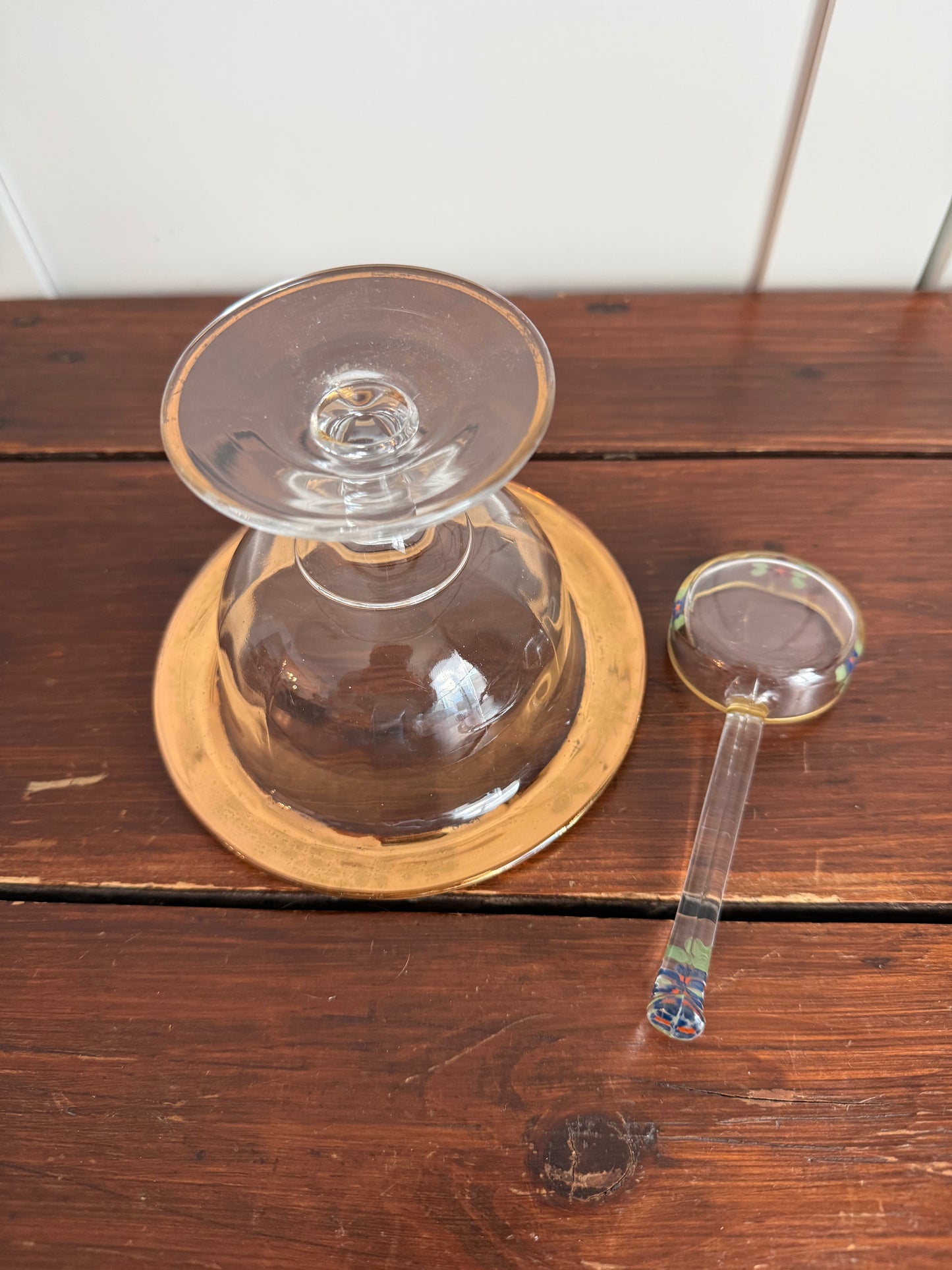 Hand-Painted Glass Mayo Bowl with Ladle