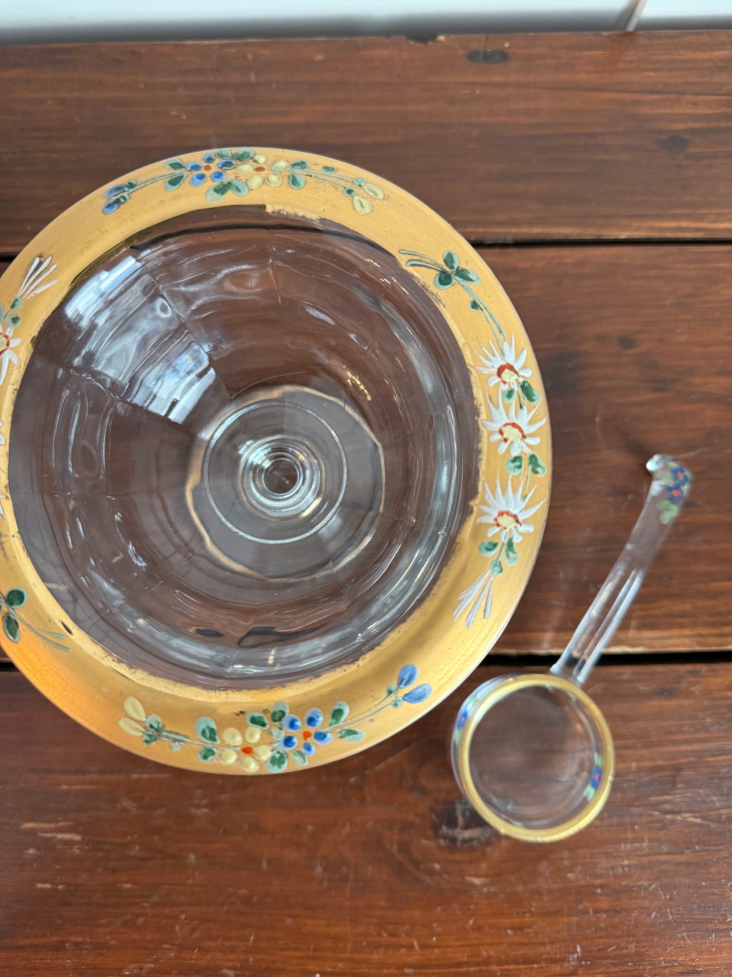 Hand-Painted Glass Mayo Bowl with Ladle