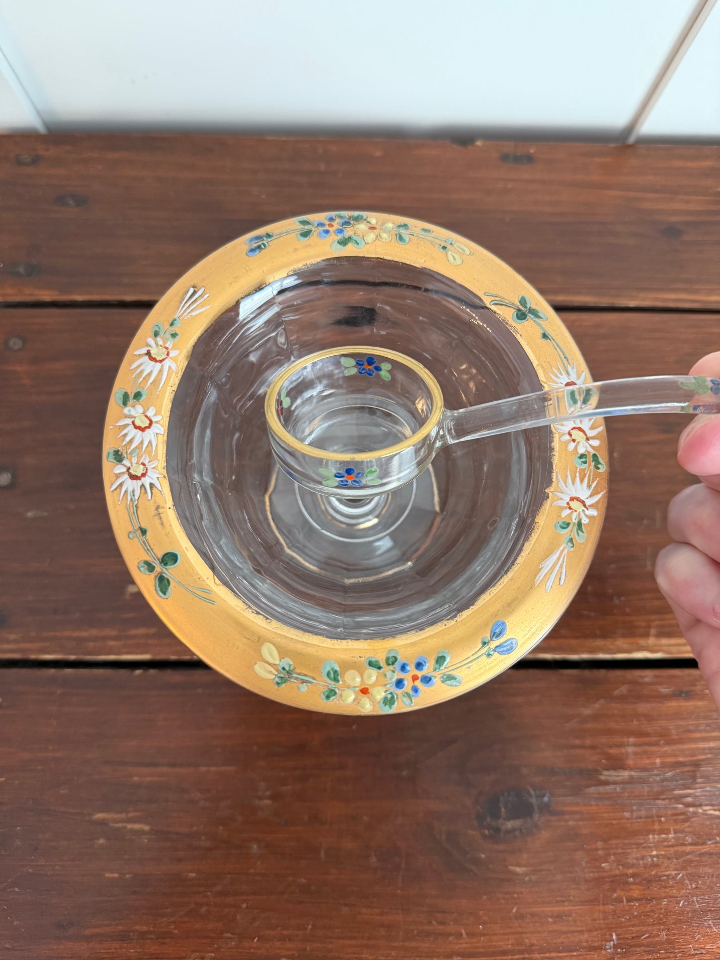 Hand-Painted Glass Mayo Bowl with Ladle
