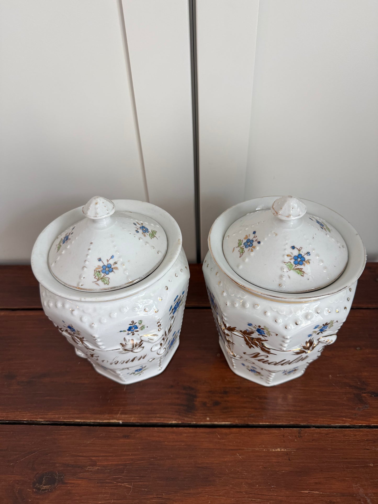 Antique Floral Porcelain Lidded Canisters