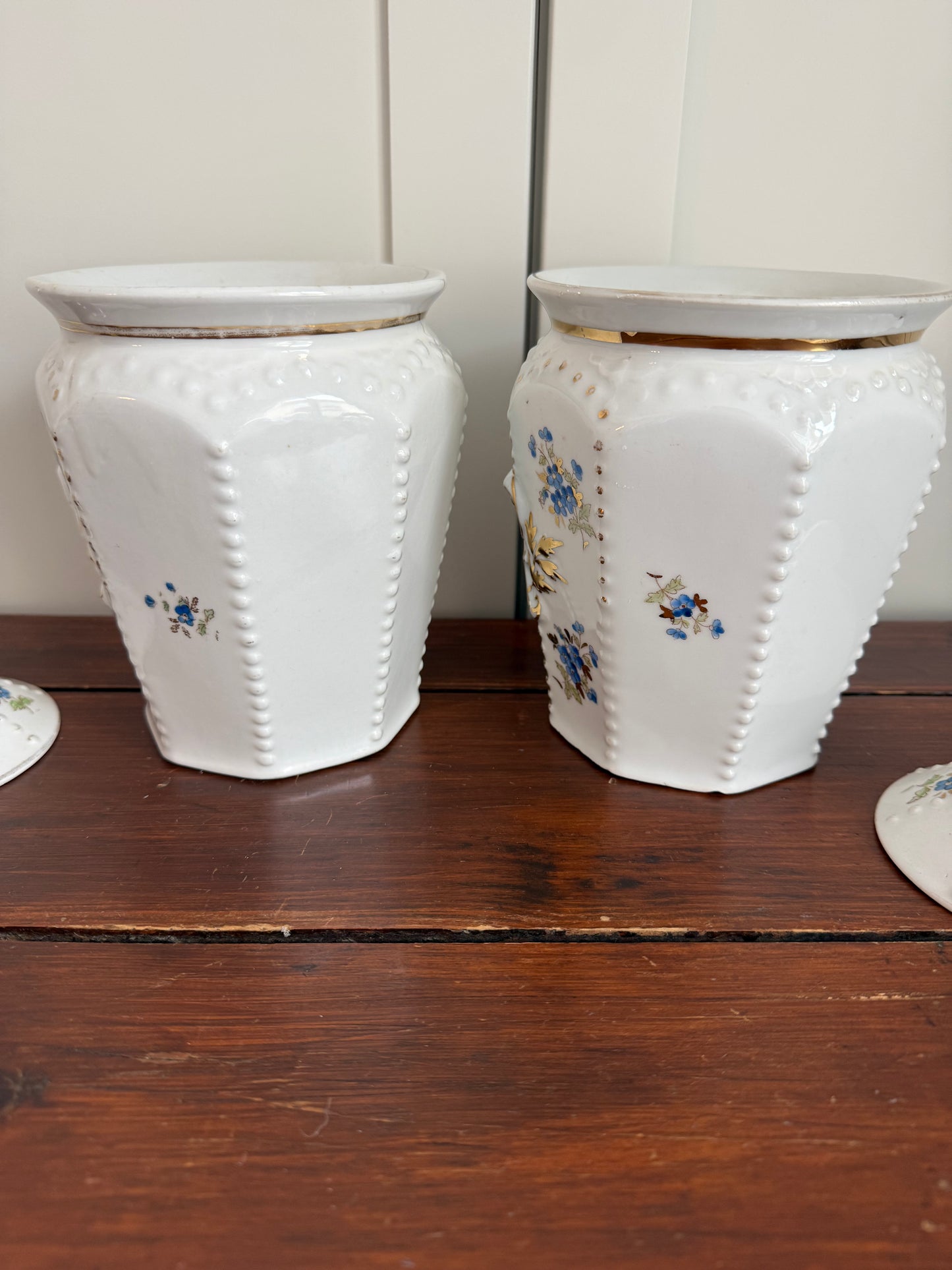Antique Floral Porcelain Lidded Canisters