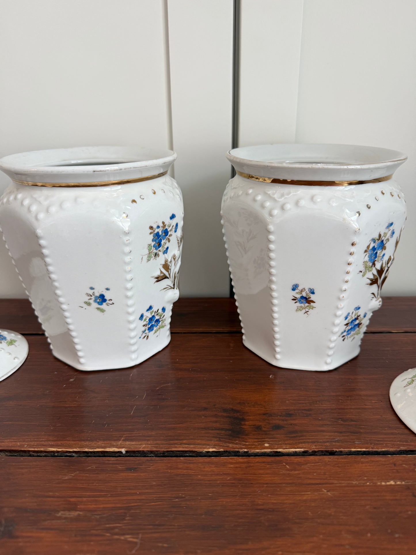 Antique Floral Porcelain Lidded Canisters