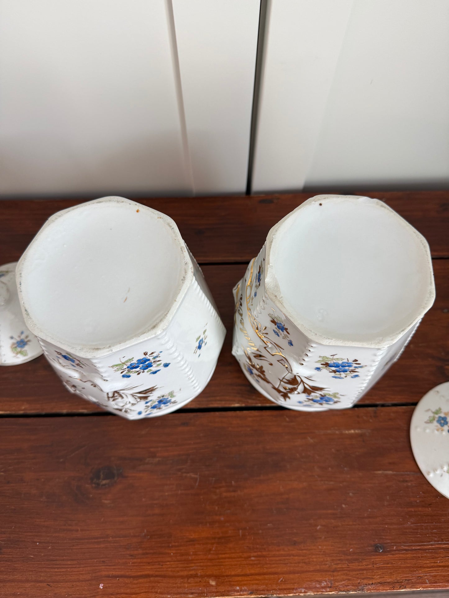 Antique Floral Porcelain Lidded Canisters