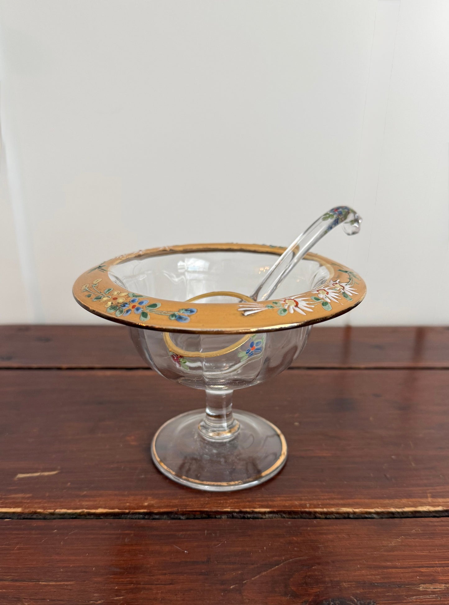 Hand-Painted Glass Mayo Bowl with Ladle