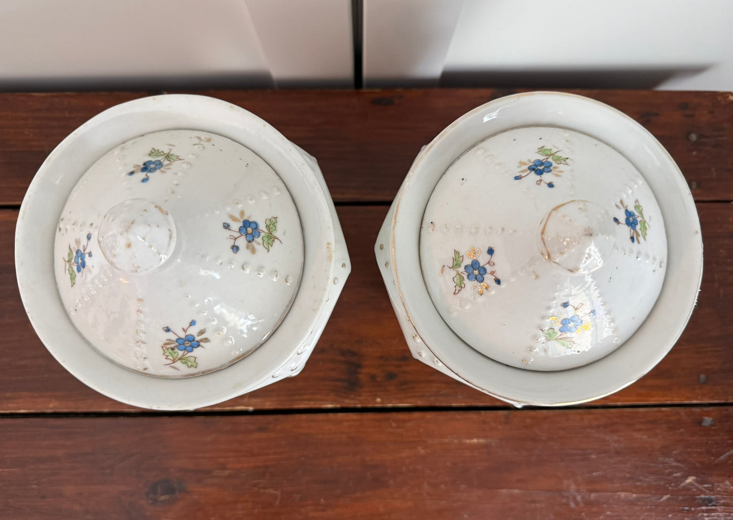 Antique Floral Porcelain Lidded Canisters