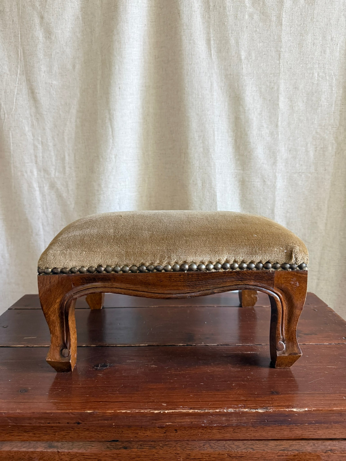 Wood & Velvet Studded Footstool