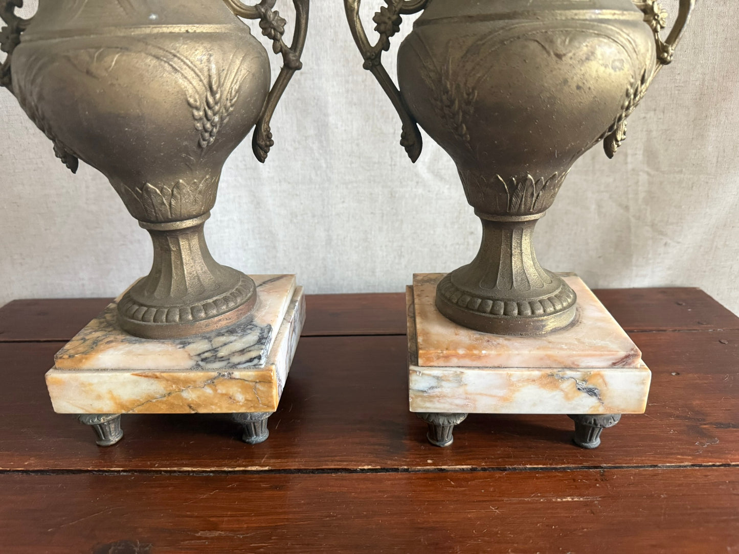 Pair of Marble and Spelter Mantel Vases