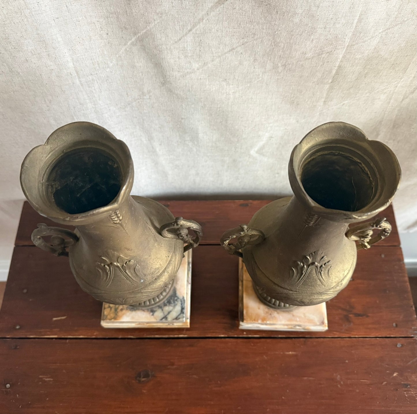 Pair of Marble and Spelter Mantel Vases