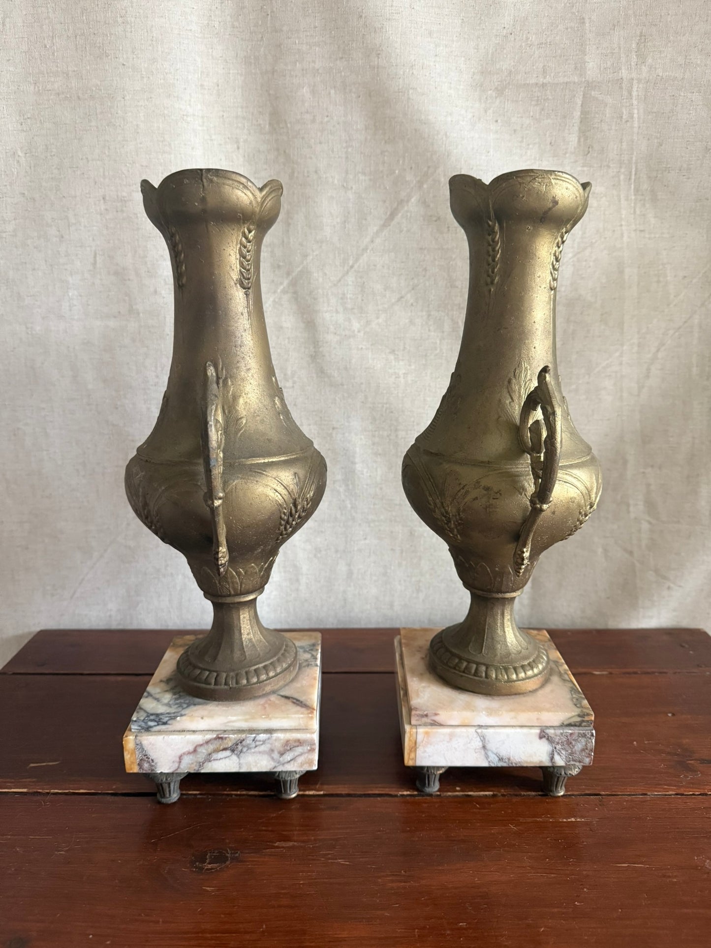 Pair of Marble and Spelter Mantel Vases