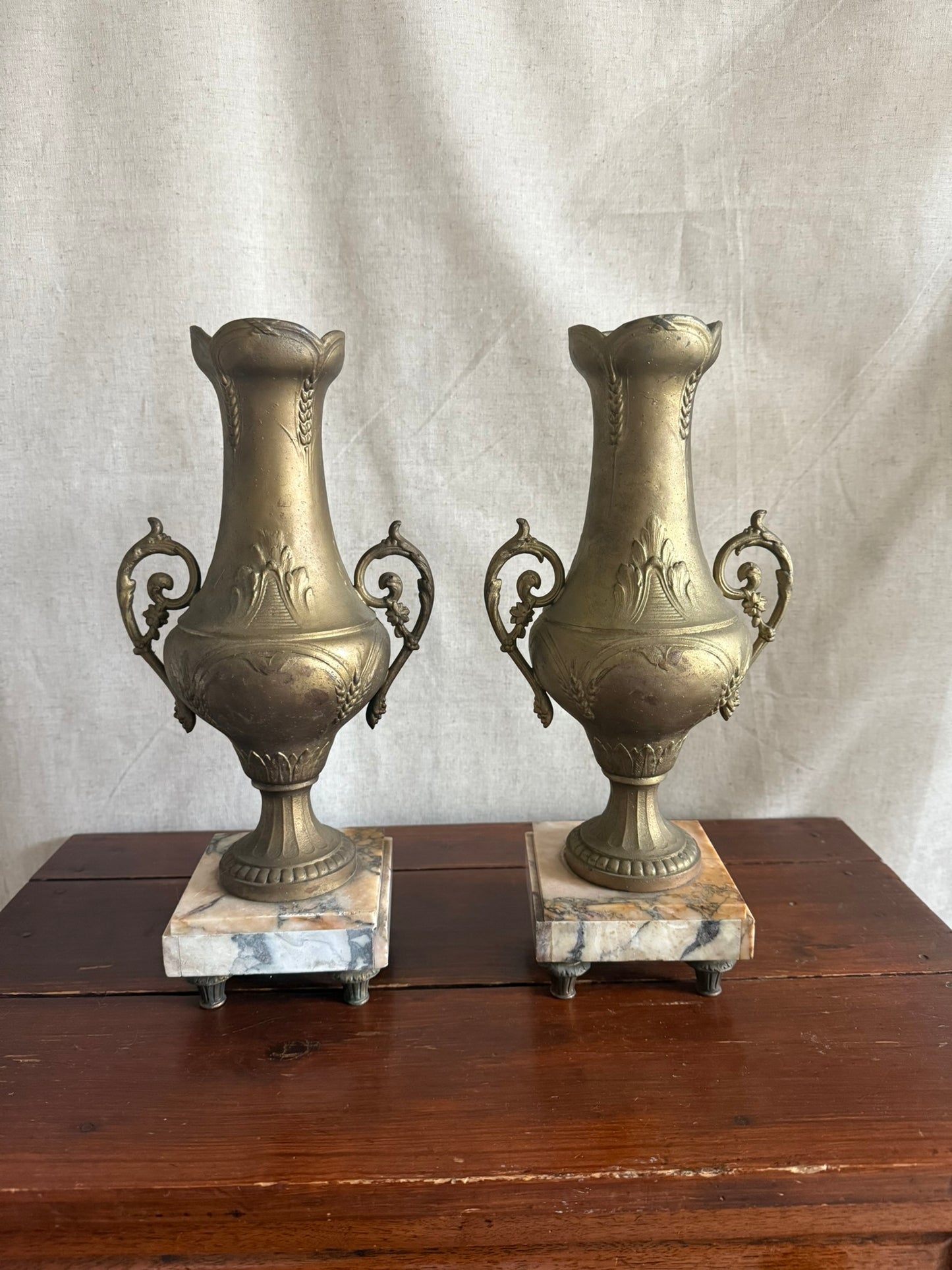 Pair of Marble and Spelter Mantel Vases