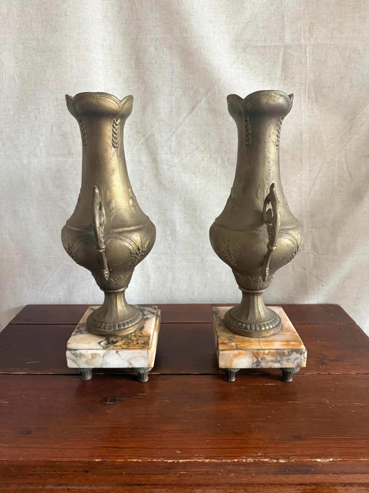 Pair of Marble and Spelter Mantel Vases