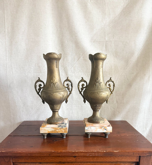 Pair of Marble and Spelter Mantel Vases