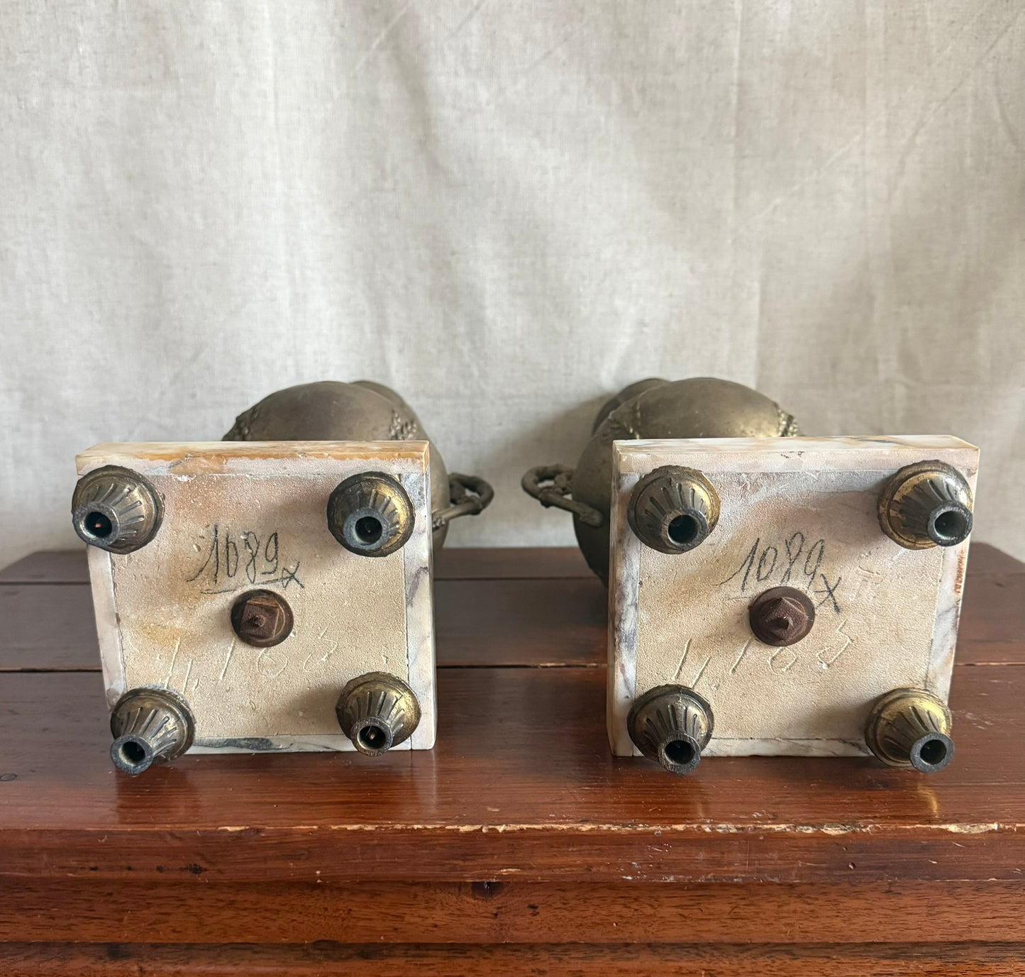 Pair of Marble and Spelter Mantel Vases