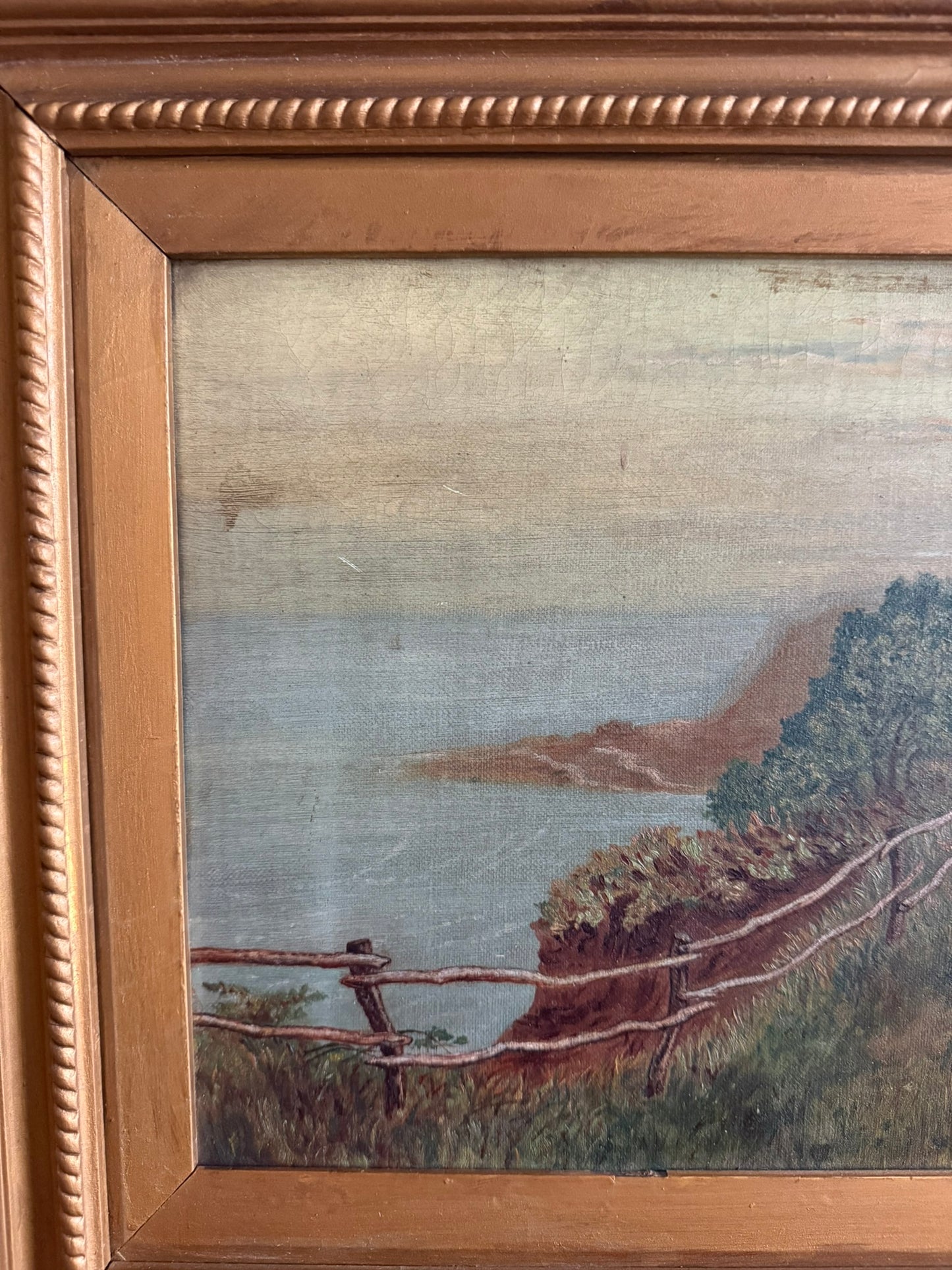 Framed Antique Pastoral Landscape Oil Painting