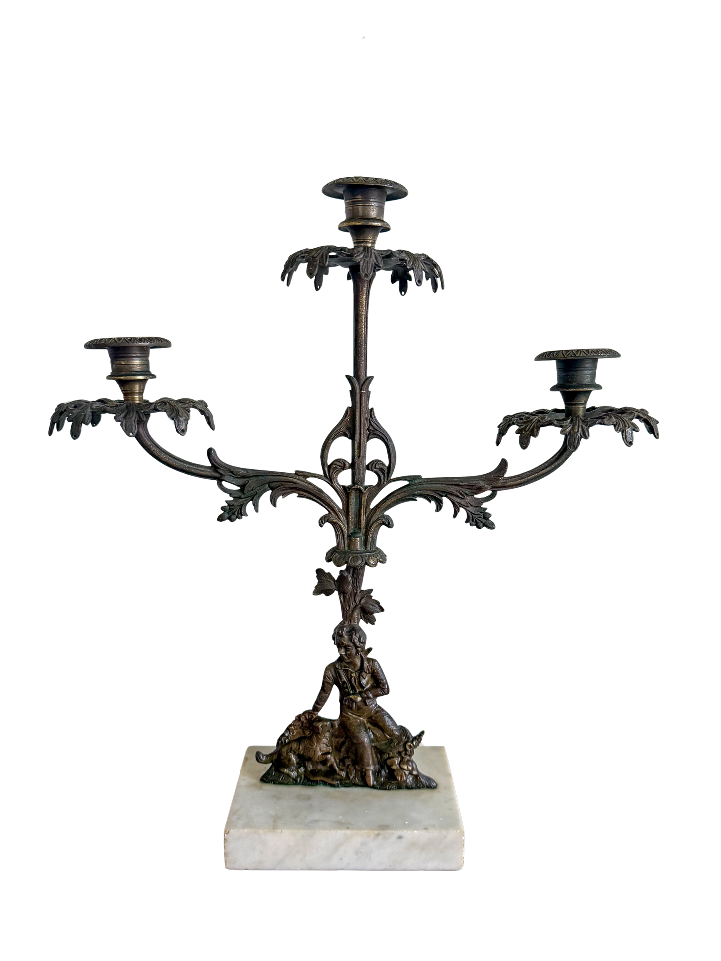 French Three-Arm Girandole Candelabra with Marble Base
