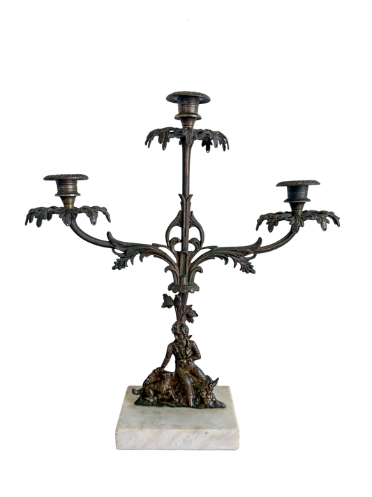 French Three-Arm Girandole Candelabra with Marble Base