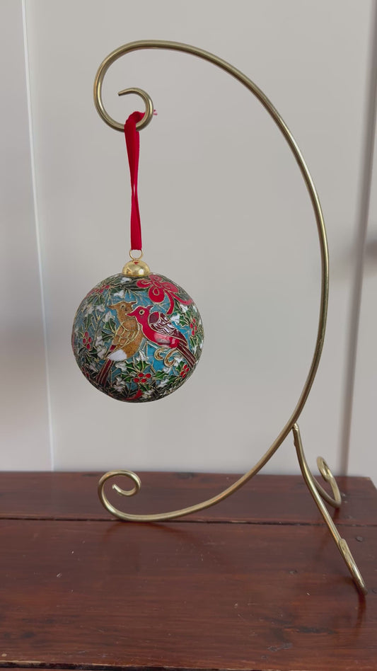 Cloisonné Bird and Holly Ball Ornament