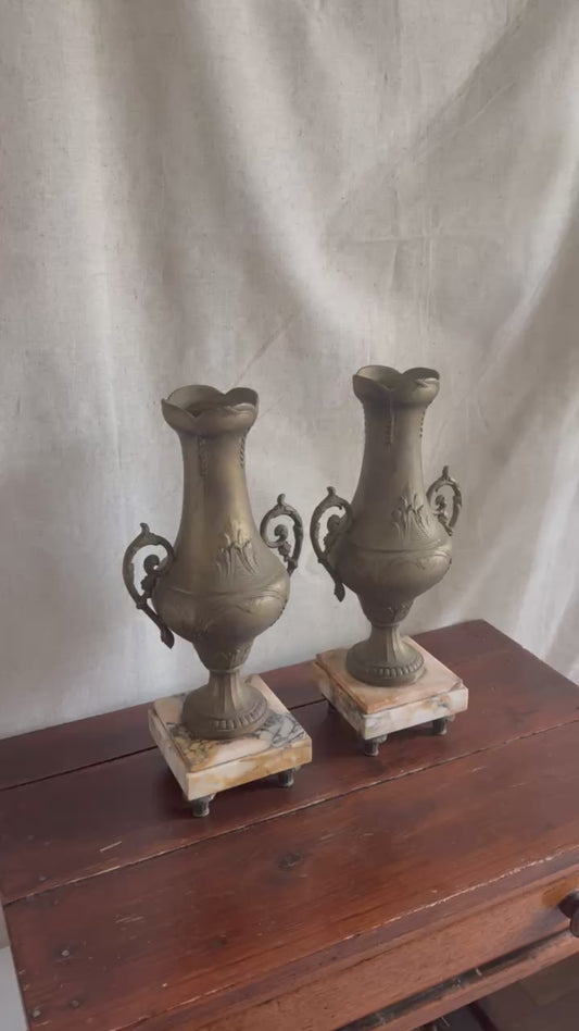 Pair of Marble and Spelter Mantel Vases